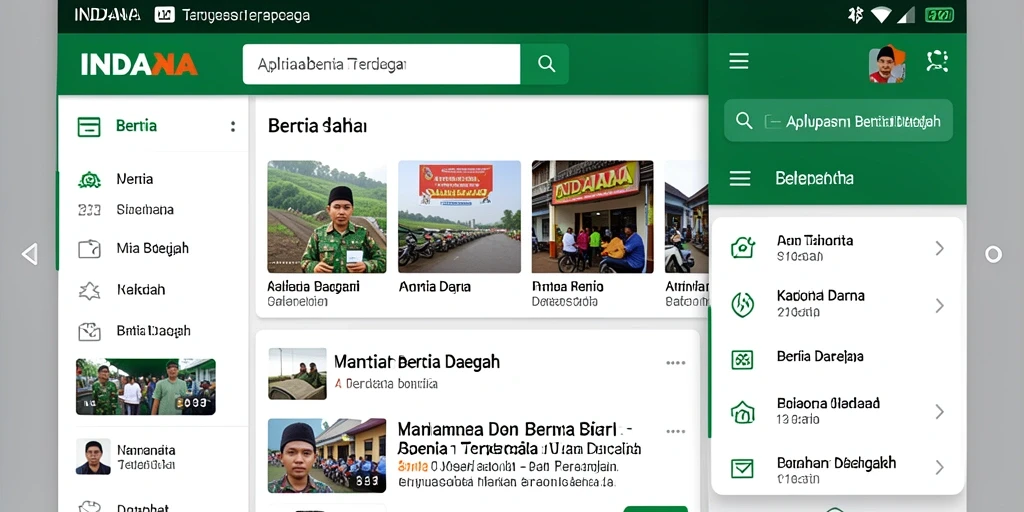 Antarmuka aplikasi INDAAA menampilkan berita daerah secara menarik.