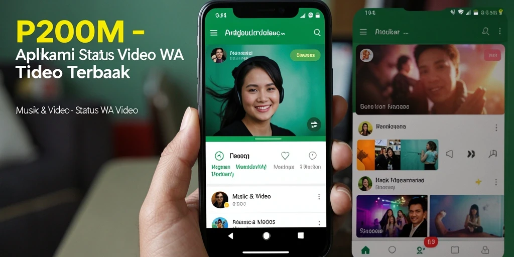 Screenshot P200M menampilkan antarmuka aplikasi Status WA Video yang menarik.