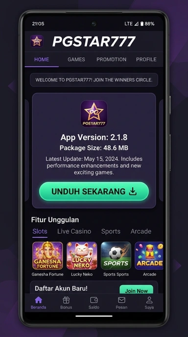 Tampilan halaman APK pgstar777