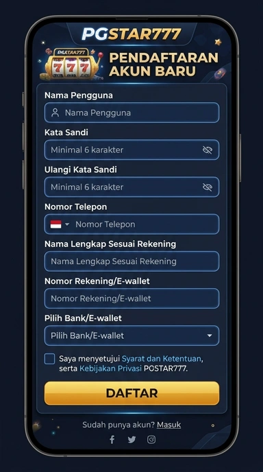 Tampilan halaman daftar pgstar777