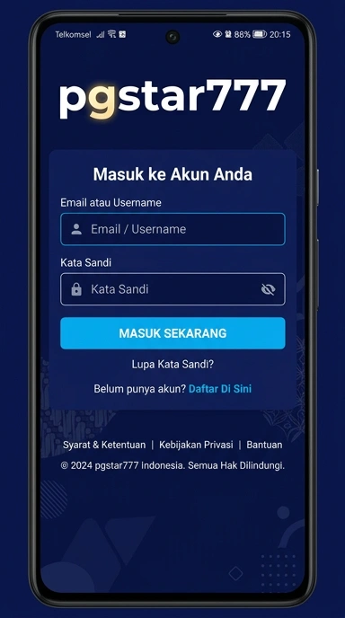 Tampilan halaman login pgstar777